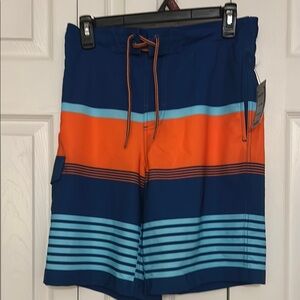 Blue and Orange Men's Swim Shorts